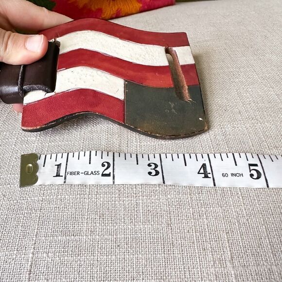 Vintage American Flag Leather Wide Buckle Belt Men's 32/34 Women's XL Unisex - Picture 10 of 12